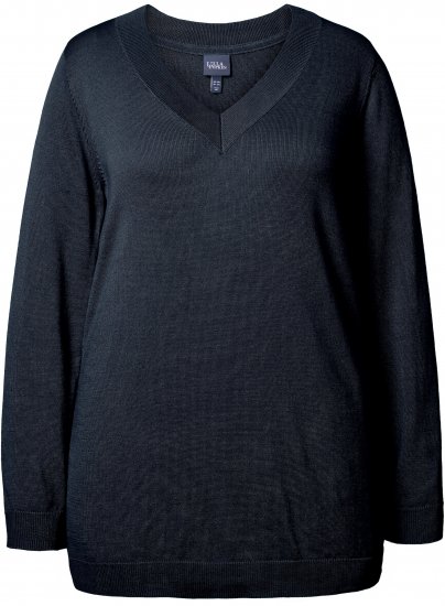 Ulla Popken Casual V-Neck Long Sleeve Sweater Navy Blue - φούτερ/Φούτερ με κουκούλα - 