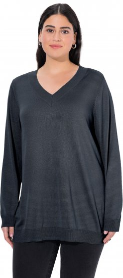 Ulla Popken Casual V-Neck Long Sleeve Sweater Navy Blue - φούτερ/Φούτερ με κουκούλα - 