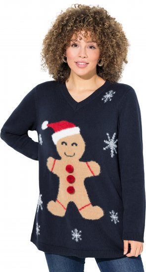 Ulla Popken Gingerbread Man Christmas Sweater Navy - φούτερ/Φούτερ με κουκούλα - 