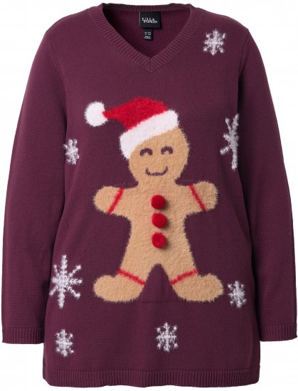 Ulla Popken Gingerbread Man Christmas Sweater Dark Wine Red - φούτερ/Φούτερ με κουκούλα - 
