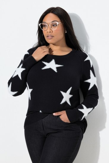 Ulla Popken Glitter Stars Soft Knit Sweater Black - φούτερ/Φούτερ με κουκούλα - Ζεστά Φούτερ, Hoodies & Πλεκτά