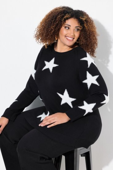 Ulla Popken Glitter Stars Soft Knit Sweater Black - φούτερ/Φούτερ με κουκούλα - Ζεστά Φούτερ, Hoodies & Πλεκτά