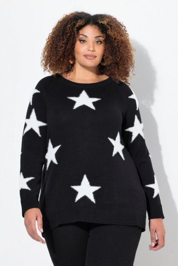 Ulla Popken Glitter Stars Soft Knit Sweater Black - φούτερ/Φούτερ με κουκούλα - Ζεστά Φούτερ, Hoodies & Πλεκτά