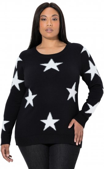 Ulla Popken Glitter Stars Soft Knit Sweater Black - φούτερ/Φούτερ με κουκούλα - 