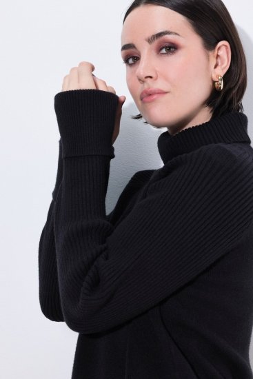 Ulla Popken Turtleneck Sweater with Ribbed Inserts Black - φούτερ/Φούτερ με κουκούλα - Ζεστά Φούτερ, Hoodies & Πλεκτά
