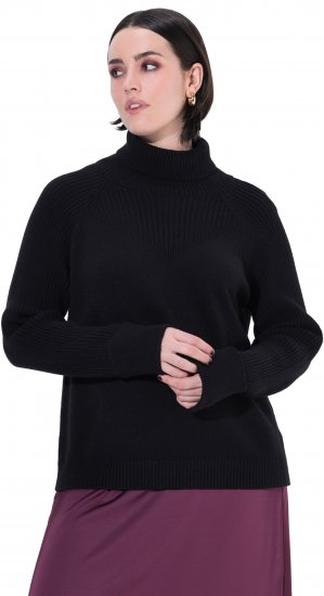 Ulla Popken Turtleneck Sweater with Ribbed Inserts Black - φούτερ/Φούτερ με κουκούλα - 