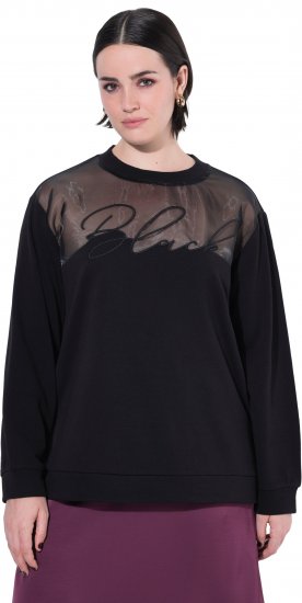 Ulla Popken Tulle Panel Sweatshirt Black - φούτερ/Φούτερ με κουκούλα - 