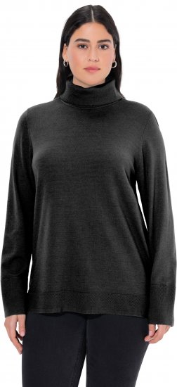 Ulla Popken Turtleneck Ribbed Trim Long Sleeve Sweater Black - φούτερ/Φούτερ με κουκούλα - 