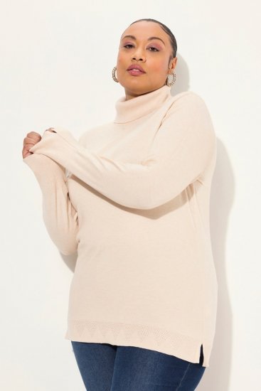 Ulla Popken Turtleneck Ribbed Trim Long Sleeve Sweater Nature Melange - φούτερ/Φούτερ με κουκούλα - Ζεστά Φούτερ, Hoodies & Πλεκτά