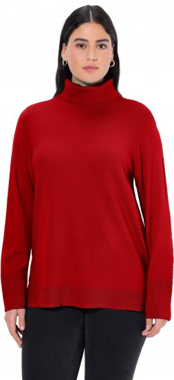 Ulla Popken Turtleneck Ribbed Trim Long Sleeve Sweater Salsa Red - φούτερ/Φούτερ με κουκούλα - 