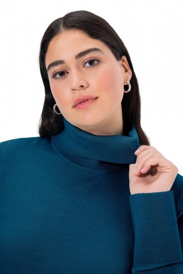 Ulla Popken Turtleneck Ribbed Trim Long Sleeve Sweater Cerulean - φούτερ/Φούτερ με κουκούλα - Ζεστά Φούτερ, Hoodies & Πλεκτά