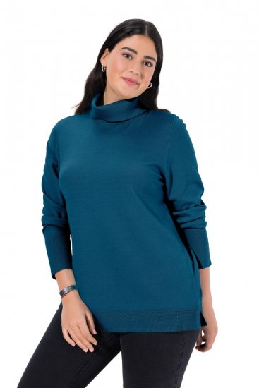 Ulla Popken Turtleneck Ribbed Trim Long Sleeve Sweater Cerulean - φούτερ/Φούτερ με κουκούλα - Ζεστά Φούτερ, Hoodies & Πλεκτά