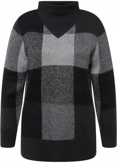 Ulla Popken Grand Check Long Sleeve Sweater Charcoal Grey Melange - φούτερ/Φούτερ με κουκούλα - 