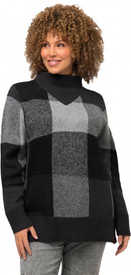 Ulla Popken Grand Check Long Sleeve Sweater Charcoal Grey Melange - φούτερ/Φούτερ με κουκούλα - 