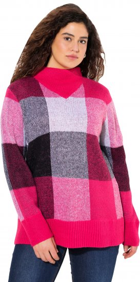 Ulla Popken Grand Check Long Sleeve Sweater Red Pink - φούτερ/Φούτερ με κουκούλα - 