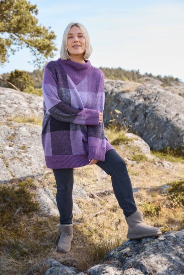 Ulla Popken Grand Check Long Sleeve Sweater Violet - φούτερ/Φούτερ με κουκούλα - 