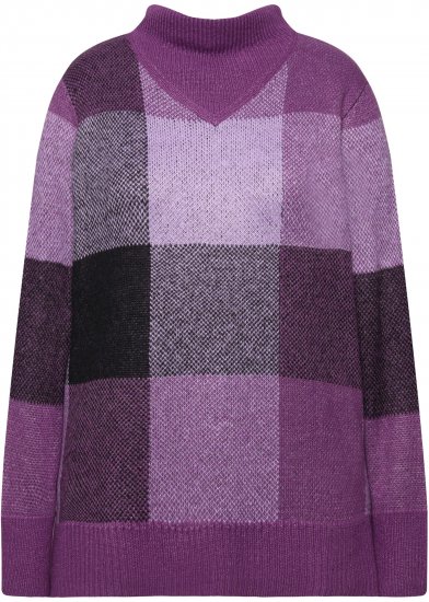 Ulla Popken Grand Check Long Sleeve Sweater Violet - φούτερ/Φούτερ με κουκούλα - 