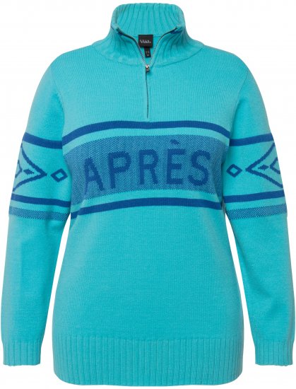 Ulla Popken Apres Ski Long Sleeve Troyer Collar Sweater Bright Turquoise - φούτερ/Φούτερ με κουκούλα - 
