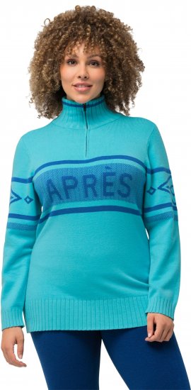 Ulla Popken Apres Ski Long Sleeve Troyer Collar Sweater Bright Turquoise - φούτερ/Φούτερ με κουκούλα - 
