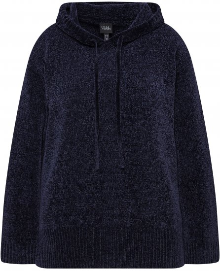 Ulla Popken Chenille Knit Hoodie Navy - φούτερ/Φούτερ με κουκούλα - 