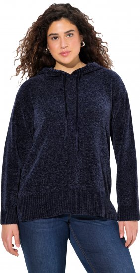 Ulla Popken Chenille Knit Hoodie Navy - φούτερ/Φούτερ με κουκούλα - 