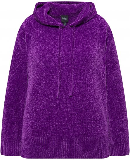 Ulla Popken Chenille Knit Hoodie Dark Purple - φούτερ/Φούτερ με κουκούλα - 