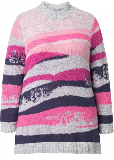 Ulla Popken Landscape Stripe Sweater Light Grey Melange - φούτερ/Φούτερ με κουκούλα - 