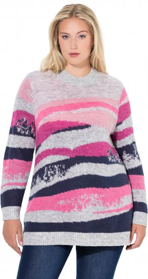 Ulla Popken Landscape Stripe Sweater Light Grey Melange - φούτερ/Φούτερ με κουκούλα - 