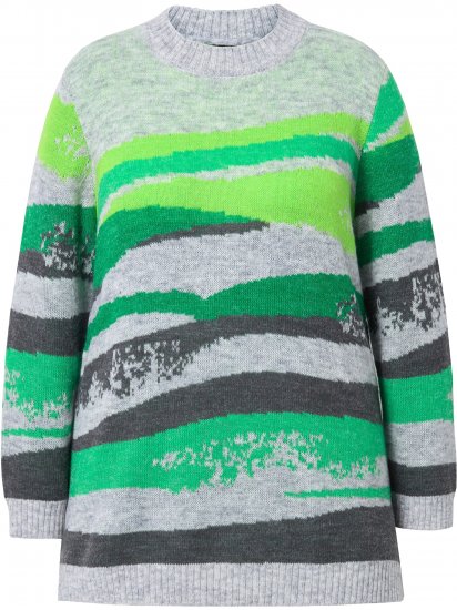 Ulla Popken Landscape Stripe Sweater Moss Green - φούτερ/Φούτερ με κουκούλα - 