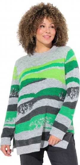 Ulla Popken Landscape Stripe Sweater Moss Green - φούτερ/Φούτερ με κουκούλα - 