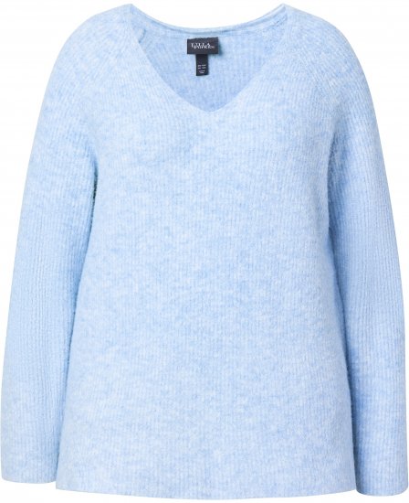 Ulla Popken Long Sleeve V-Neck Ribbed Knit Sweater Light Blue - φούτερ/Φούτερ με κουκούλα - 