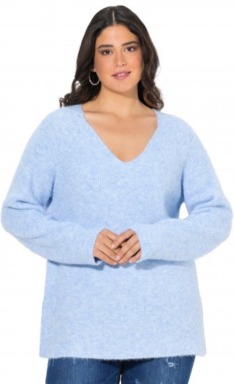 Ulla Popken Long Sleeve V-Neck Ribbed Knit Sweater Light Blue - φούτερ/Φούτερ με κουκούλα - 