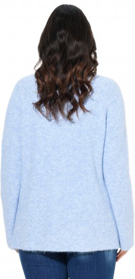 Ulla Popken Long Sleeve V-Neck Ribbed Knit Sweater Light Blue - φούτερ/Φούτερ με κουκούλα - 