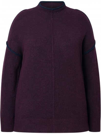Ulla Popken Contrast Trim Long Sleeve Sweater Dark Ruby - φούτερ/Φούτερ με κουκούλα - 