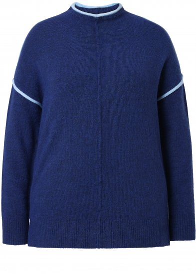 Ulla Popken Contrast Trim Long Sleeve Sweater Dark Blue - φούτερ/Φούτερ με κουκούλα - 
