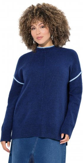 Ulla Popken Contrast Trim Long Sleeve Sweater Dark Blue - φούτερ/Φούτερ με κουκούλα - 