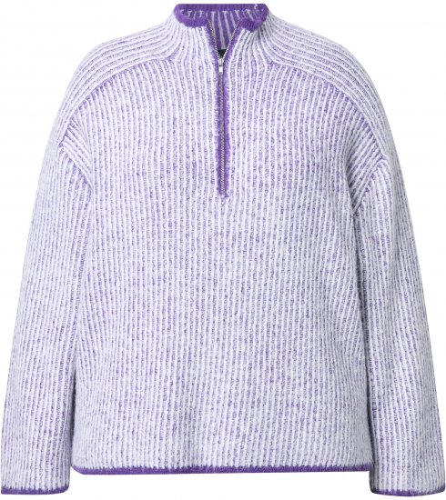 Ulla Popken Striped Knit Long Sleeve Troyer Collar Sweater Purple - φούτερ/Φούτερ με κουκούλα - 