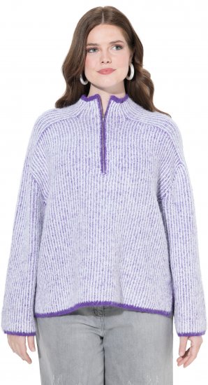 Ulla Popken Striped Knit Long Sleeve Troyer Collar Sweater Purple - φούτερ/Φούτερ με κουκούλα - 