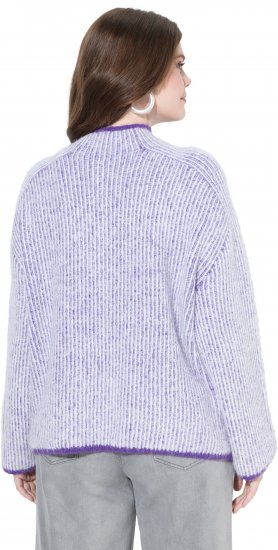 Ulla Popken Striped Knit Long Sleeve Troyer Collar Sweater Purple - φούτερ/Φούτερ με κουκούλα - 