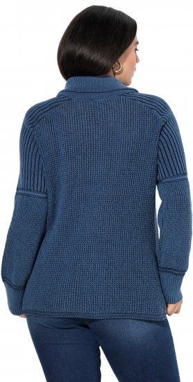 Ulla Popken Two-Tone Mixed Knit Troyer Collar Sweater Navy - φούτερ/Φούτερ με κουκούλα - 