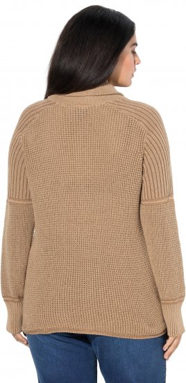 Ulla Popken Two-Tone Mixed Knit Troyer Collar Sweater Caramel - φούτερ/Φούτερ με κουκούλα - 