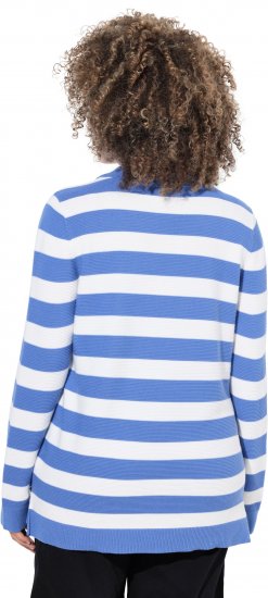 Ulla Popken Striped Polo Collar Long Sleeve Sweater Aegean Blue - φούτερ/Φούτερ με κουκούλα - 