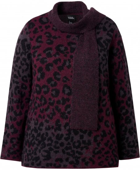 Ulla Popken Leopard Print Scarf Sweater Dark Ruby - φούτερ/Φούτερ με κουκούλα - 