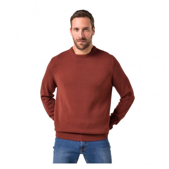 JP1880 Classic Round Neck Long Sleeve Sweater Brick Brown - φούτερ/Φούτερ με κουκούλα - φούτερ/Φούτερ με κουκούλα ανδρικά μεγάλα μεγέθη 