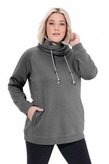 Ulla Popken Drawstring Collar Long Sleeve Sweatshirt Graphite Grey - Ulla Popken - Ρούχα Ulla Popken Plus Size