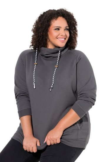 Ulla Popken Drawstring Collar Long Sleeve Sweatshirt Graphite Grey - Ulla Popken - Ρούχα Ulla Popken Plus Size