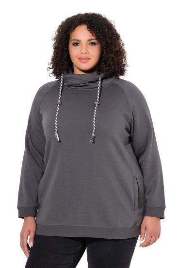 Ulla Popken Drawstring Collar Long Sleeve Sweatshirt Graphite Grey - Ulla Popken - Ρούχα Ulla Popken Plus Size