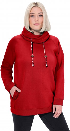 Ulla Popken Drawstring Collar Long Sleeve Sweatshirt Salsa Red - φούτερ/Φούτερ με κουκούλα - 