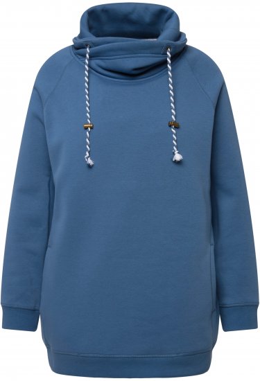 Ulla Popken Drawstring Collar Long Sleeve Sweatshirt Blue Denim - φούτερ/Φούτερ με κουκούλα - 