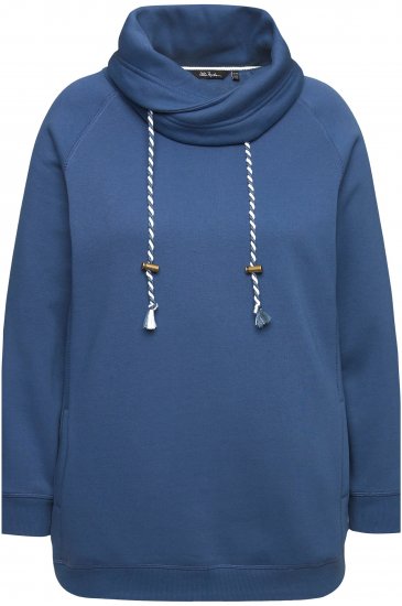 Ulla Popken Drawstring Collar Long Sleeve Sweatshirt Ink Blue - φούτερ/Φούτερ με κουκούλα - 